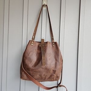 In Blue Handmade from NC Brown Distressed Leather Tote Shoulder Bag Purse
